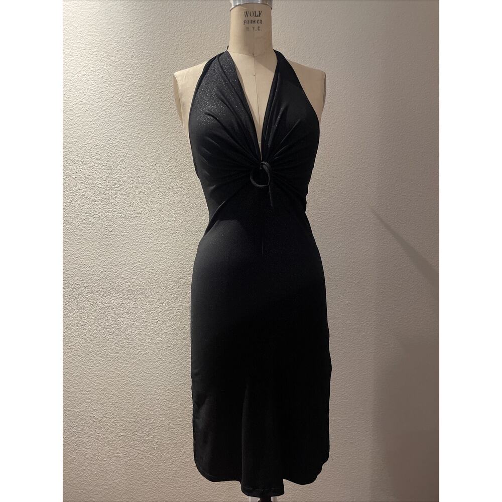 heidi usa, black sparkly halter dress, stretchy, small